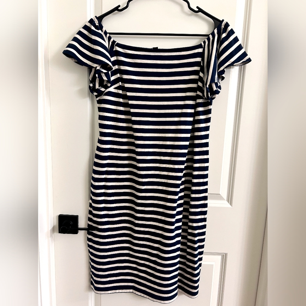 Ralph Lauren Blue and White Puff Sleeve Midi Dress